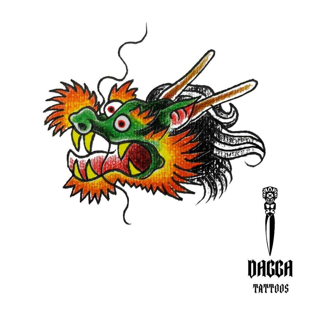 Cabeza de Dragon Dagga Tattoos